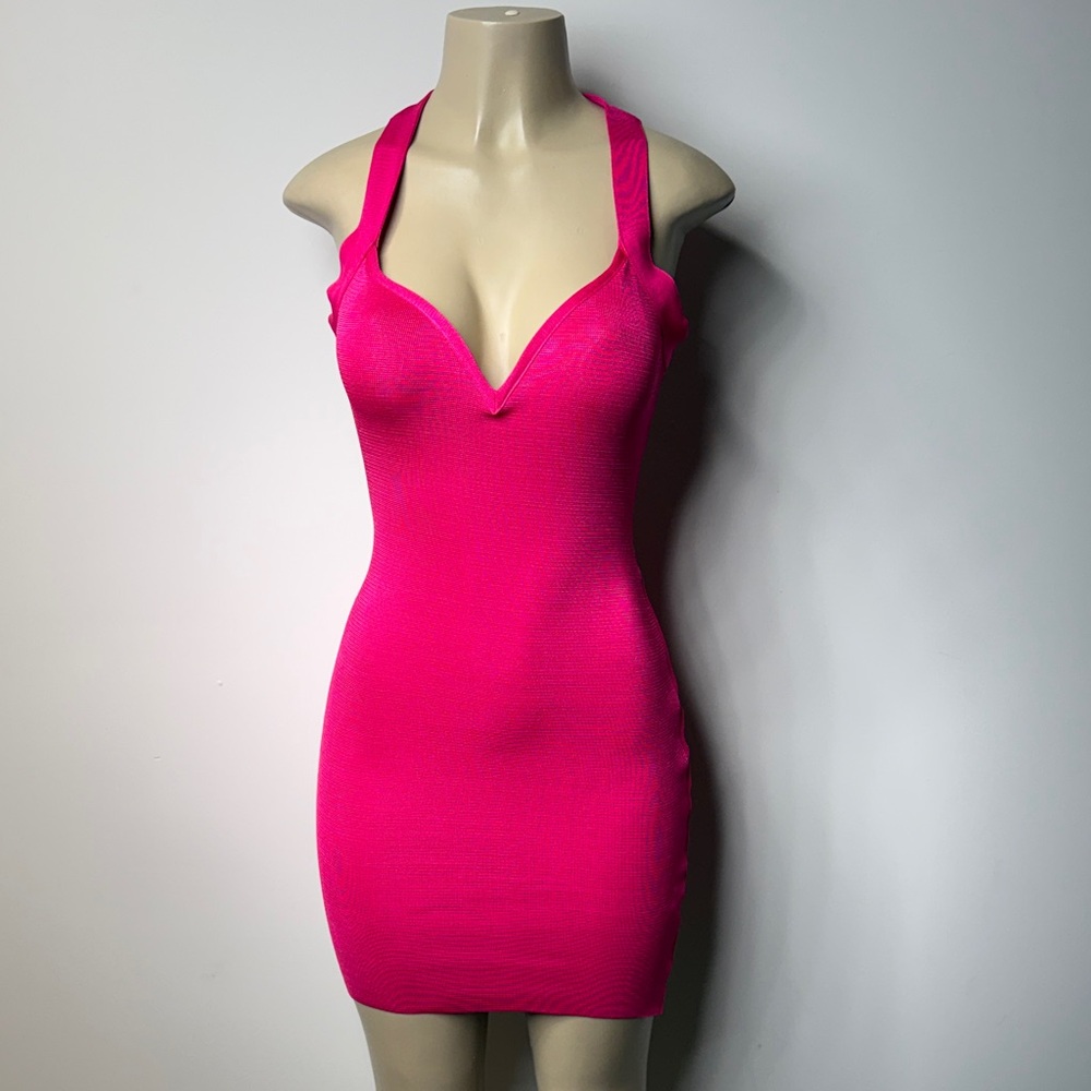 WOW couture Fuchsia V-Neck Bodycon Mini Dress